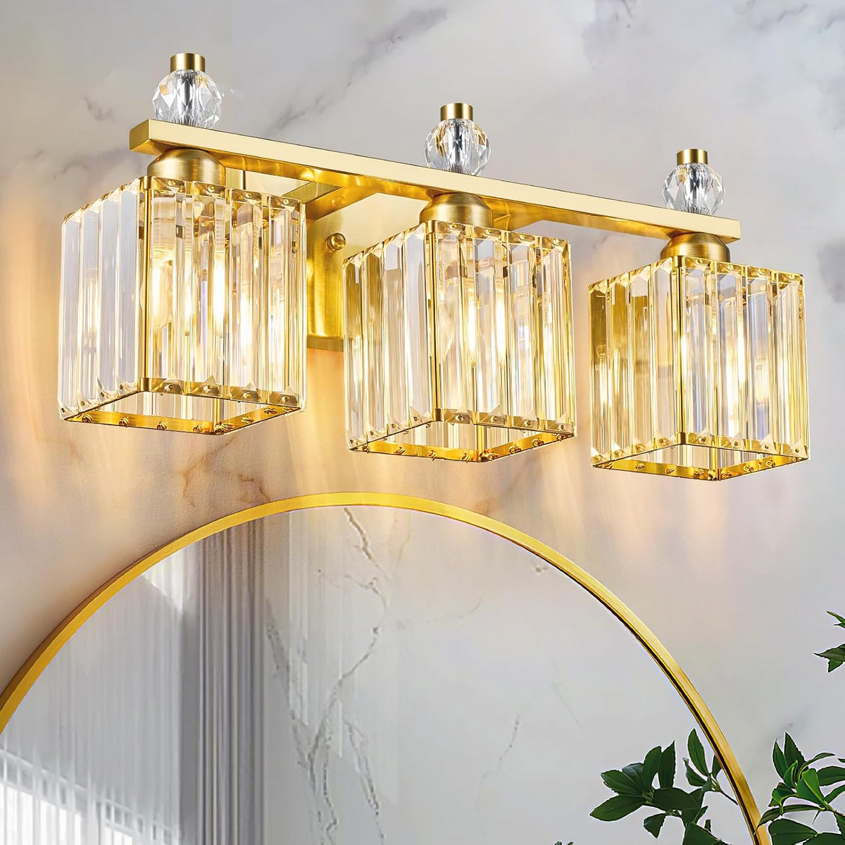 FDPBY Bathroom Vanity Lights 3-Light Modern Crystal Vanity Light Gold Bathroom