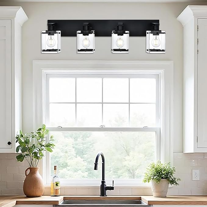 WINSHEN 4-Light Bathroom Vanity Light Fixture, Modern Black Wall Lighting Over