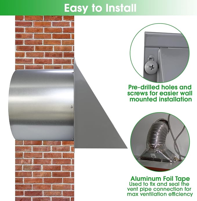10 Inch Hooded Wall Vent with Screen and Damper, Outdoor Wall Exhaust Vent