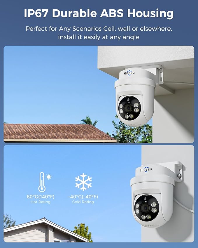 Hiseeu 3K 360°View PTZ Wired Security Camera System (2PCS)