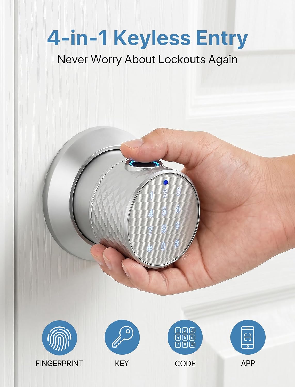 smart fingerprint door lock with app,keypad door knob shown in use
