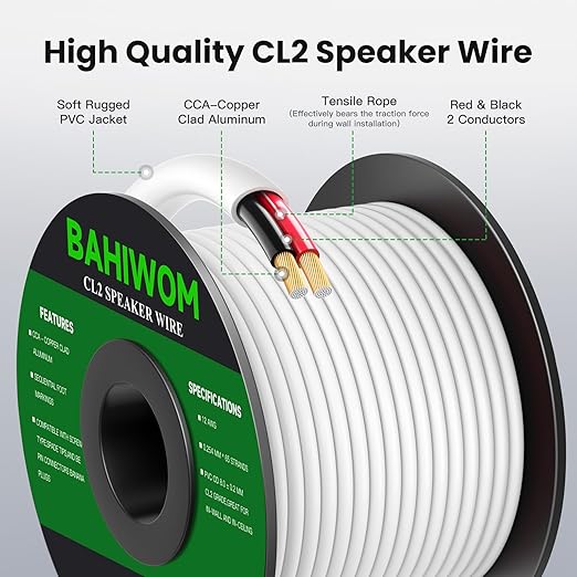 BAHIWOM Fire Safety CL2 Speaker Wire in-Wall & in-Ceiling 12 Gauge Wire 200 FT