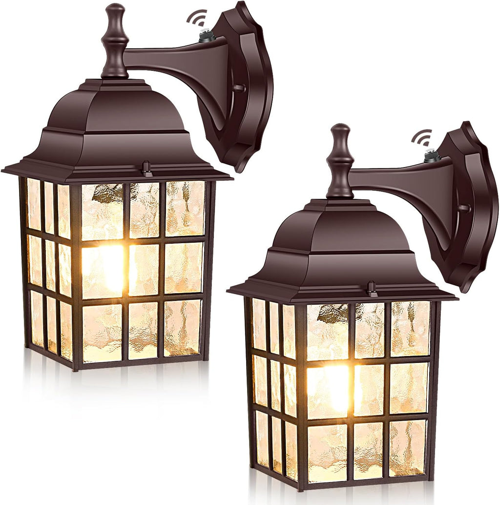 Brightever 2-Pack Dusk to Dawn Outdoor Wall Light, Waterproof Exterior Wall Lantern Lighting Fixtures with Photocell Sensor, Brown Modern Outside Wall Sconce with E26 Base for House Porch Garage