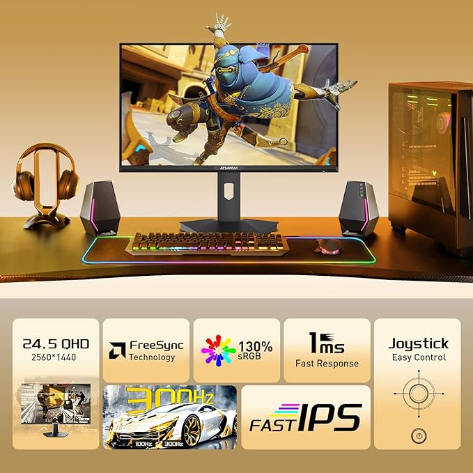 SANSUI 24.5 Inch QHD Gaming Monitor 300Hz, 1ms Fast IPS Computer Monitor