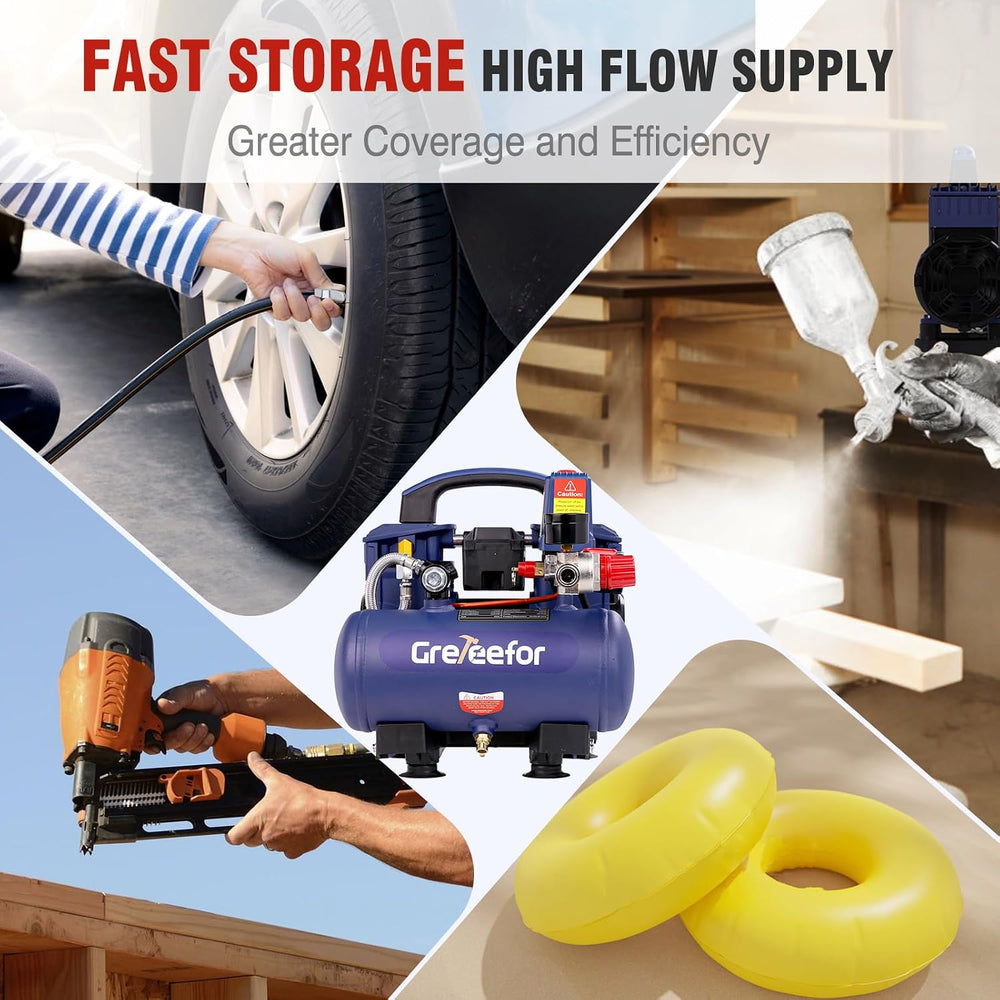 Air Compressor, 1 Gallon Ultra Quiet Portable 60 dB, 13-Second Quick Fill, 1 ...