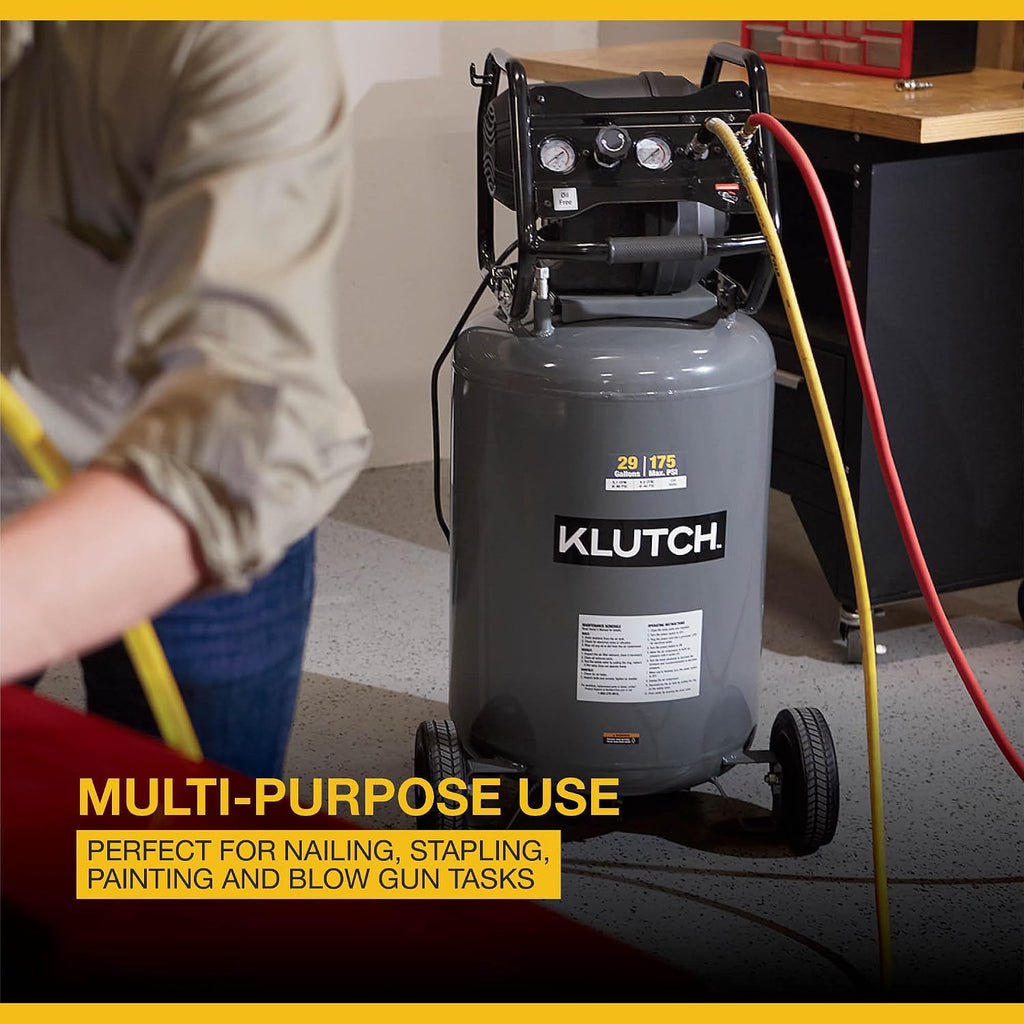 Klutch 29-Gallon Air Compressor, 2.5 HP, 120V, 175 PSI, 5.1 CFM at 90 PSI