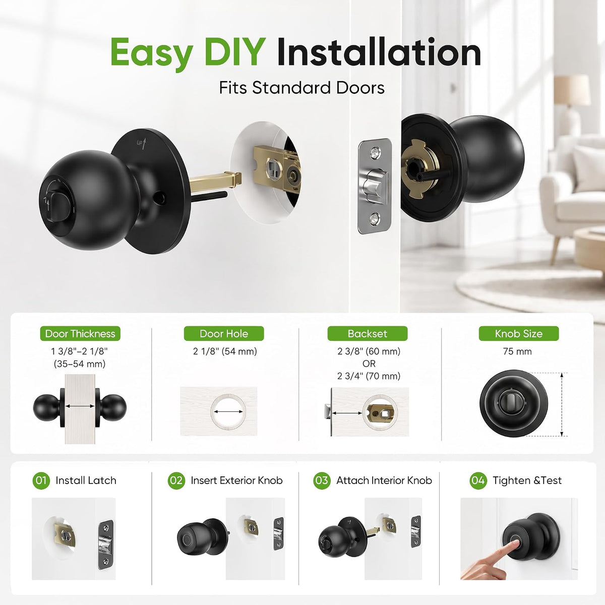 Fingerprint Door Lock, D268 Smart Fingerprint Door Knob with Lock, Biometric Door knob with App Control & Key, Keyless Thumbprint Entry Door Lock for Bedroom, Front Door, Home, Apartment Garage Office
