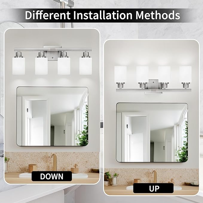 DIKAIDA Bathroom Vanity Light, 4-Light Nickel Modern Bathroom Light Fixtures