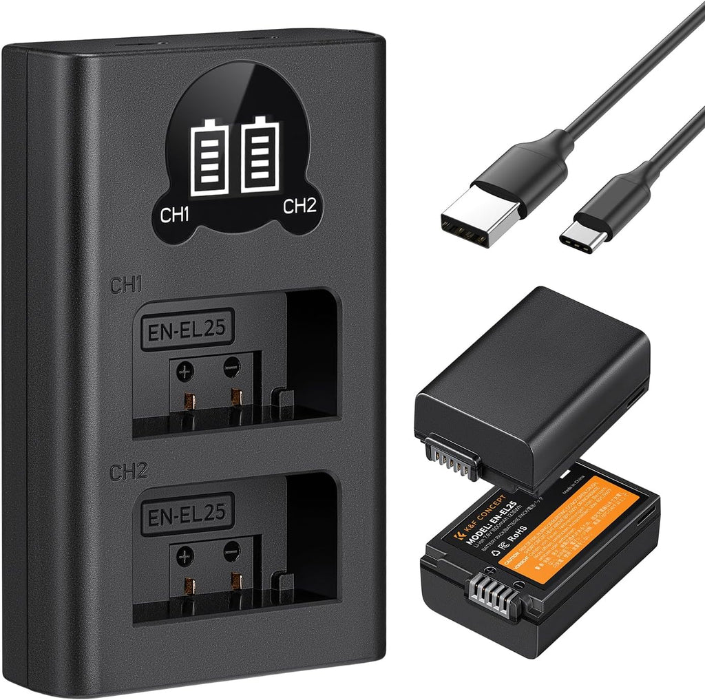 K&F CONCEPT 1600mAh EN-EL25 Battery 2-Pack EN-EL25A Battery and Dual LCD