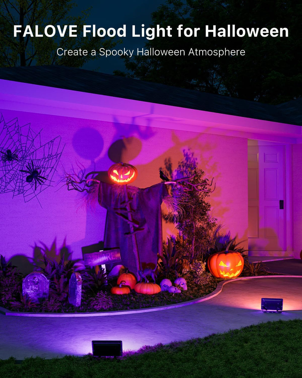 FALOVE 4 Pack Outdoor RGBW Flood Lights by Dual Remote for Halloween Decor