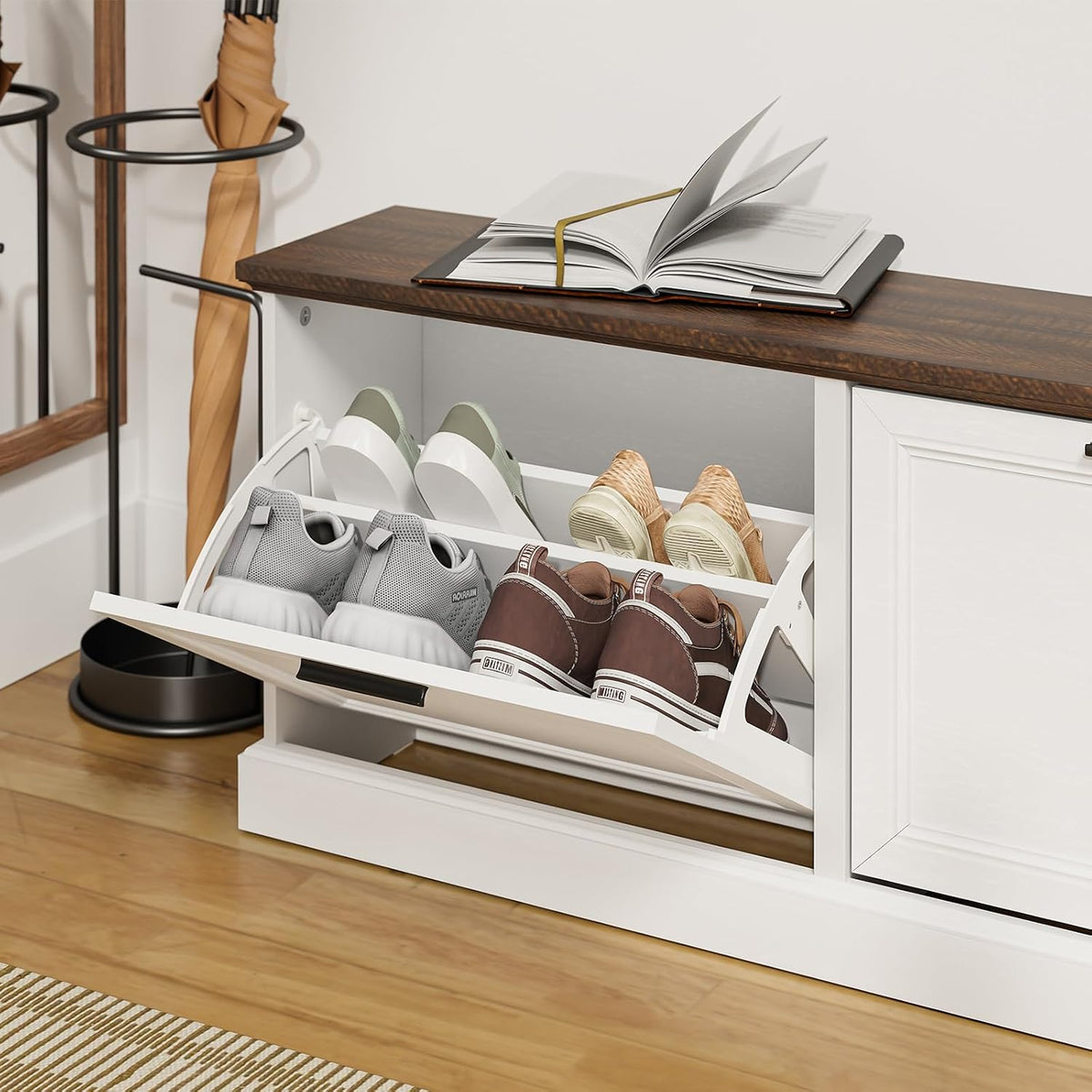 SoBuy Narrow Shoe Bench with Flip Drawers