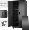Reemoon Metal Storage Cabinet 71" H x 34" W x 18" D with Wheels & Pegboard