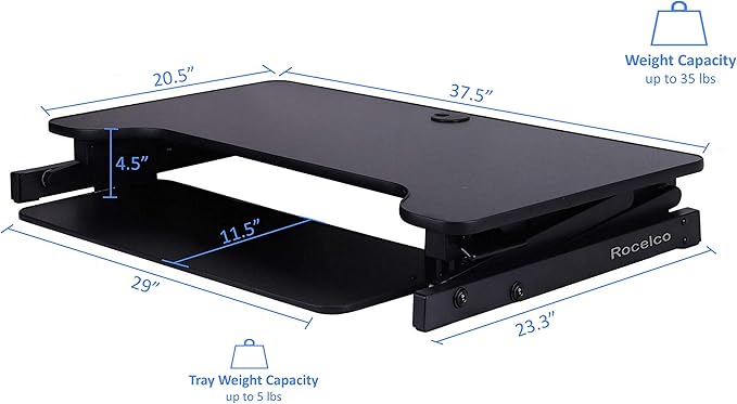 Rocelco 40" Large Height Adjustable Standing Desk Converter