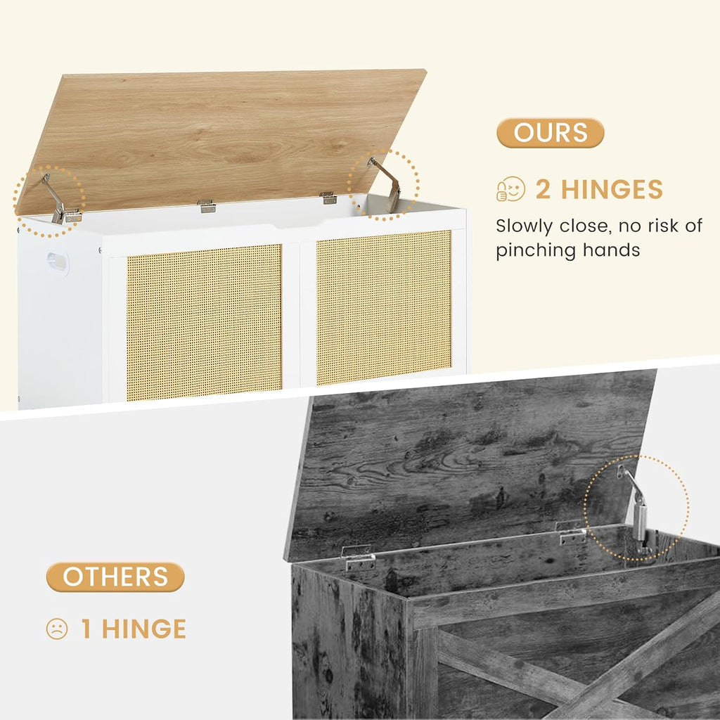 EROMMY 39.4" Storage Chest with 2 Safety Hinges, Rattan Storage Bench, Shoe Bench, Supports 300 lb, for Entryway, Bedroom, Living Room