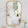 Gold Bathroom Mirror for Wall 20" x 30" Modern Rounded Corner Rectangle Mirror
