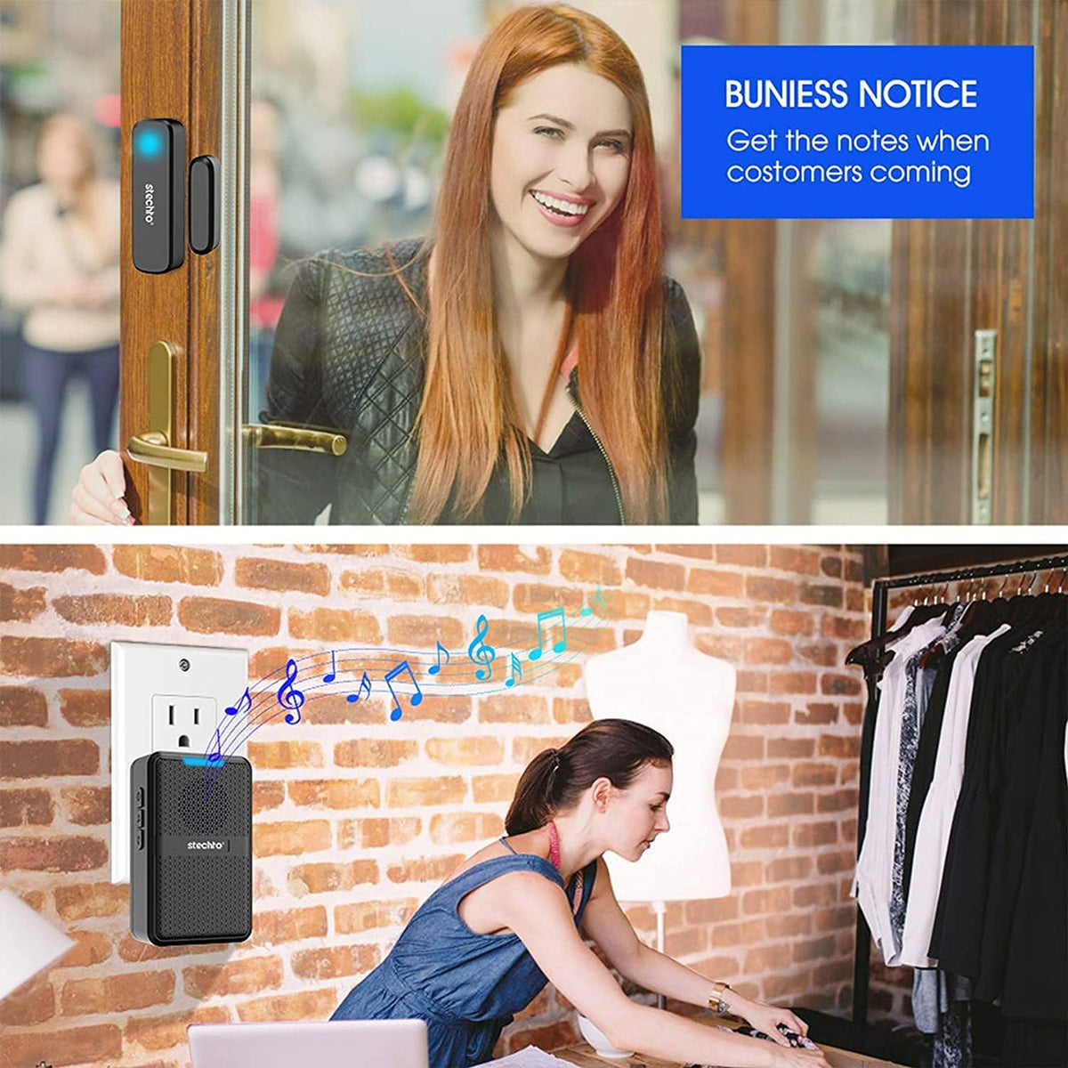 stechro door chime, wireless door open contact sensor showing dimensions