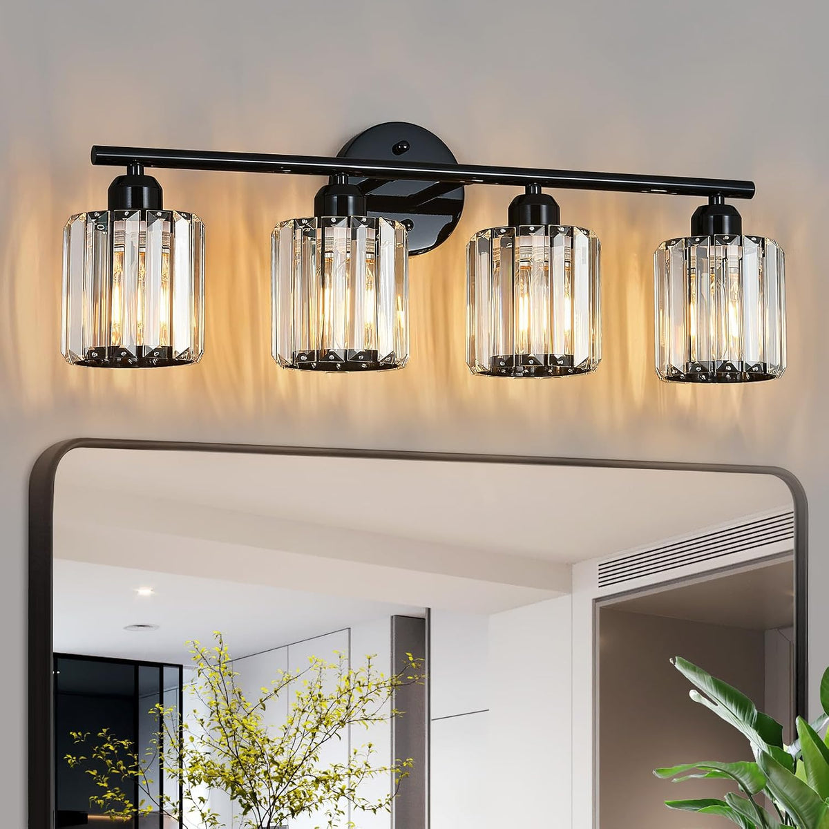 FDPBY Modern 4 Light Crystal Vanity Light, Plating Black Vertical Bathroom