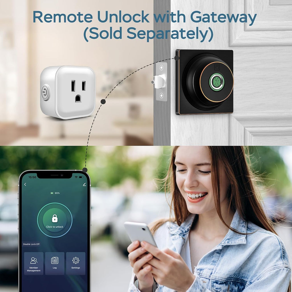 geektale fingerprint deadbolt with app, smart deadbolt lock on a desk or shelf