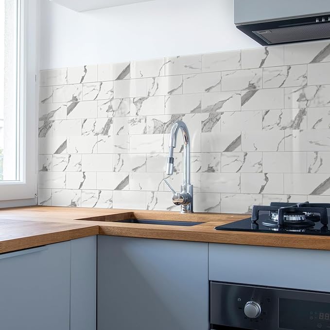 Art3d 102-Piece Faux Stone Peel and Stick Backsplash Tile, Waterproof Thick PVC
