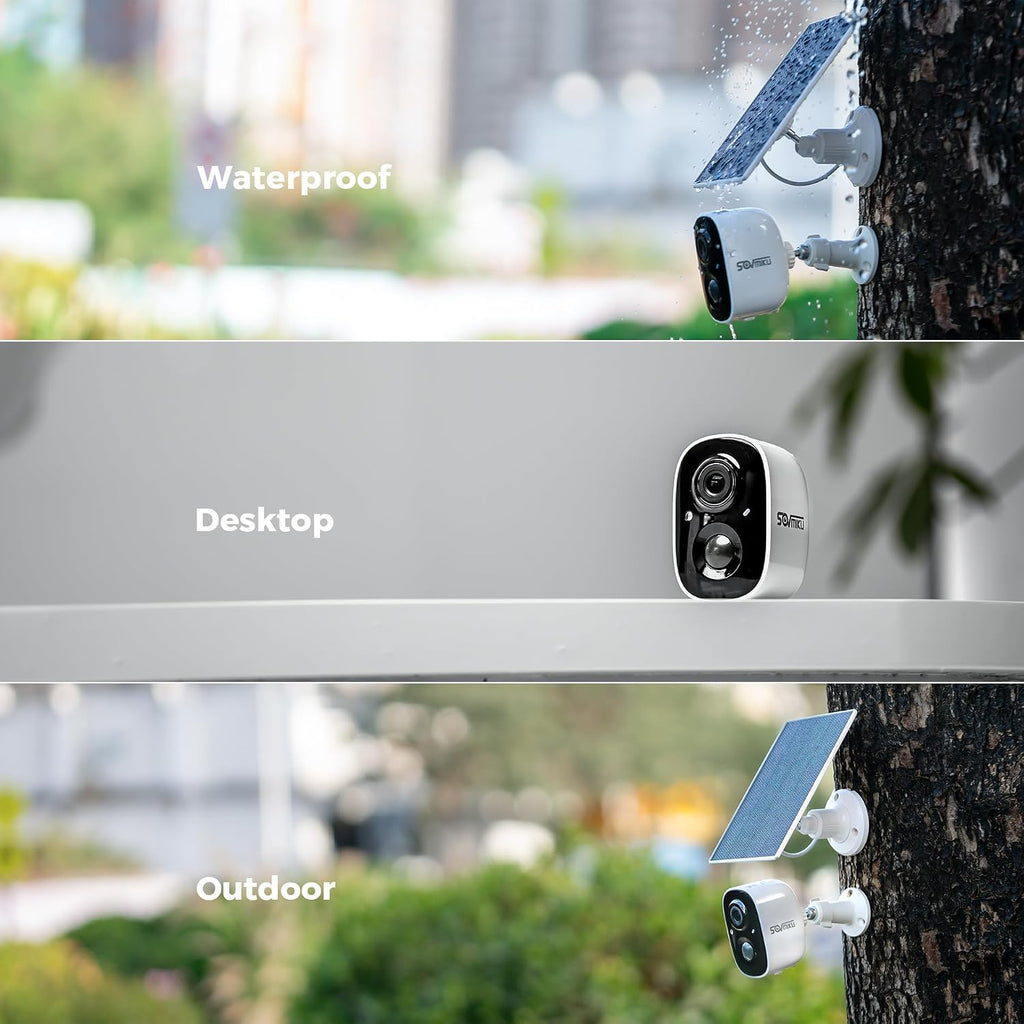 vicohome 2cg6 2k solar security camera, wireless outdoor on a desk or shelf