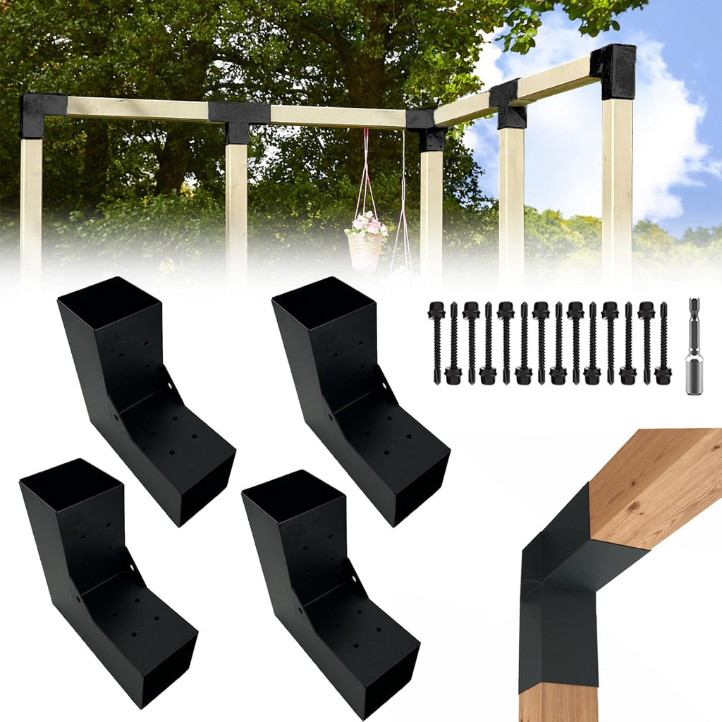 Pergola DIY Bracket Kits,2-Way L Shaped Corner Brackets for 4" x 4"(Actual:3.5" x 3.5") Lumber for Outdoor Pergola,Proch,Log Cabin W/Hardware - 4Pack…