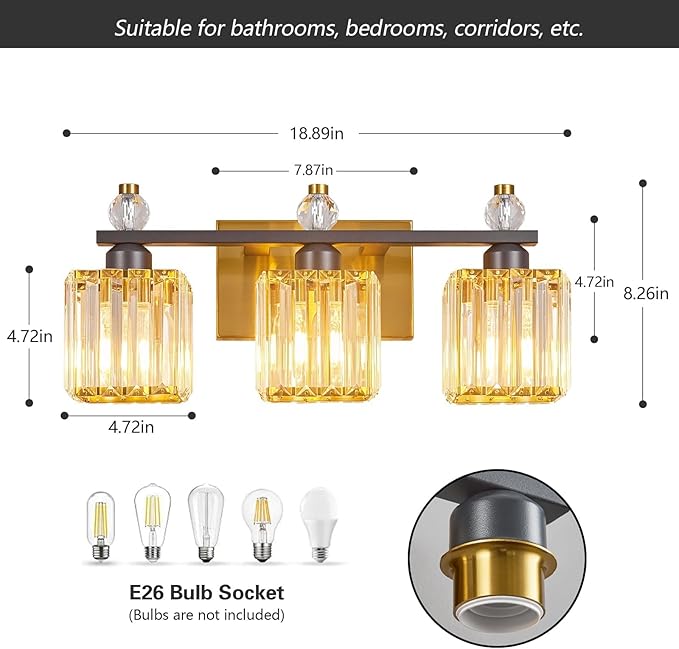 FDPBY 3-Light Modern Crystal Vanity Light