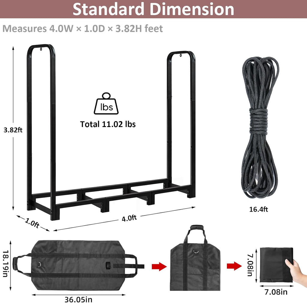 firewood rack with log carrier, 4ft outdoor wood, package contents