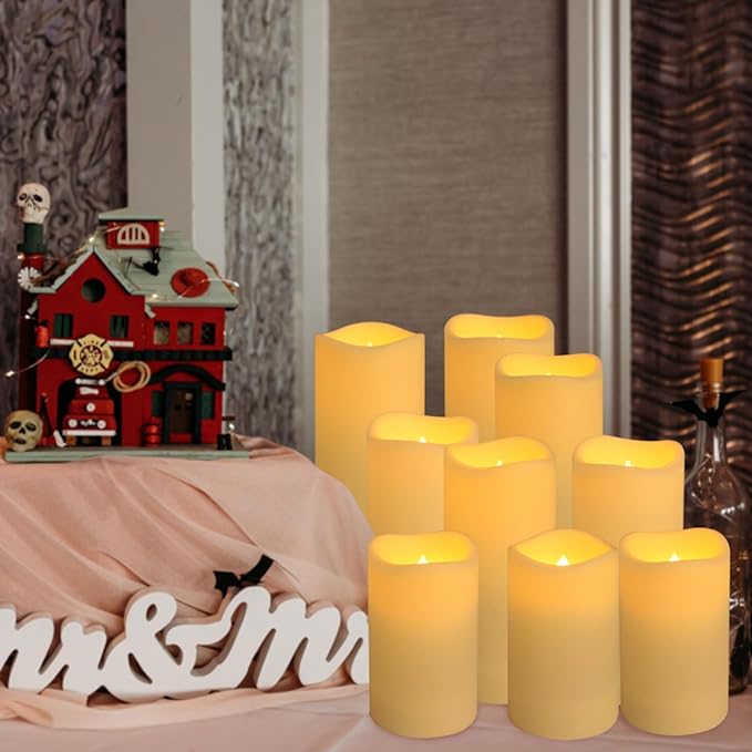 Set of 24 Waterproof Outdoor Flameless Candles, LED Candles with 4 Remote and Timer,(H 4" 5" 6" x D 2.2"),for Halloween Wedding Festiv