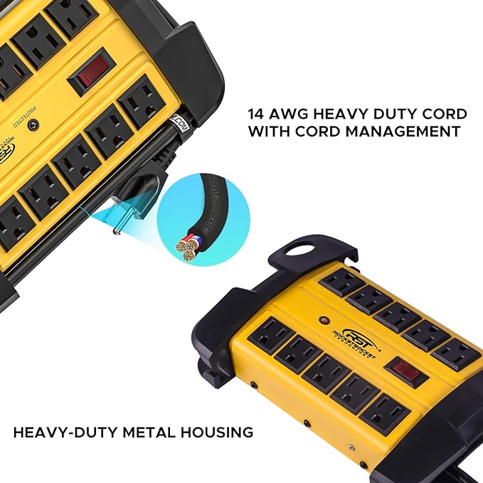 CRST 10-Outlets Heavy Duty Power Strip Metal Surge Protector (2PK)