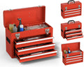3-Drawer Small Tool Box, Tool Chest with EVC Liners and Locking Mechanism, Metal Tool Box for Workshop Garage and Room Use (Red)
