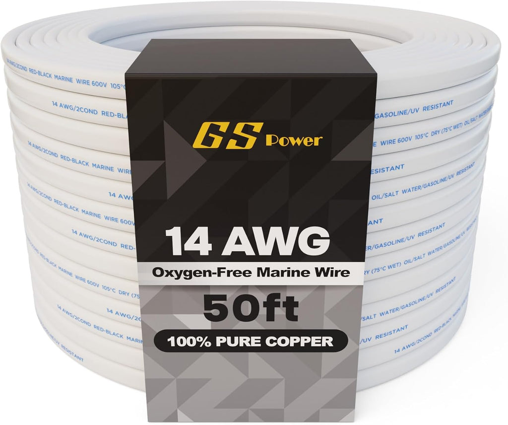 GS Power 50 Ft Duplex Marine Wire, 14 Gauge Wire, Oxygen-Free Tinned Copper 14