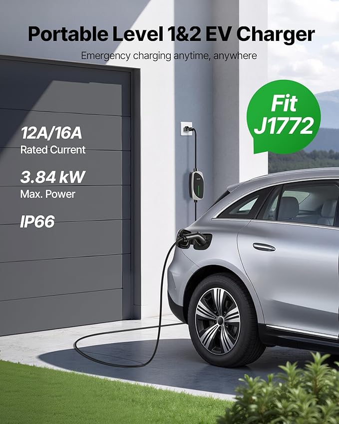 VEVOR Level 1&2 EV Charger, 16 Amp, Electric Vehicle Portable Charger