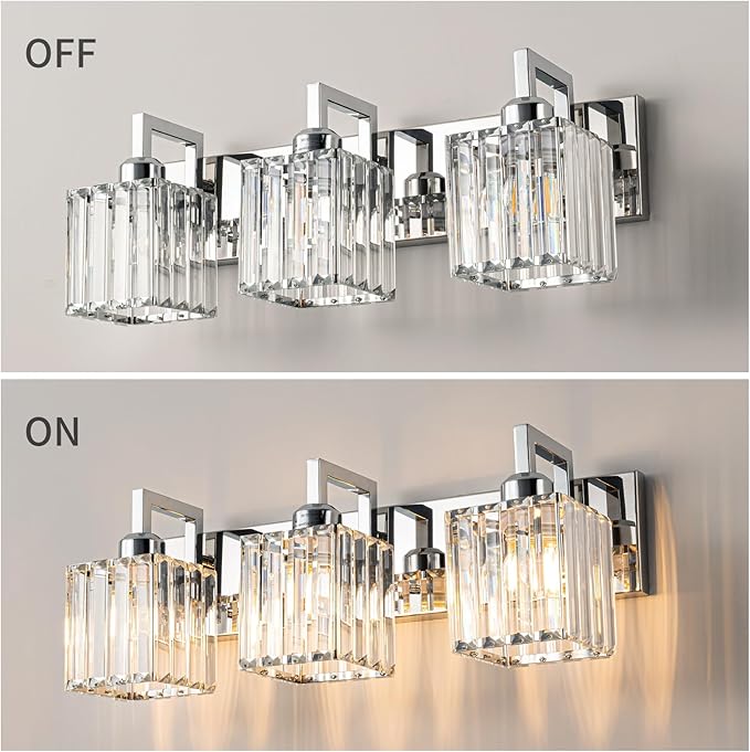FDPBY Modern Bathroom Vanity Light 3-Lights Chrome Crystal Wall Lamp Bathroom