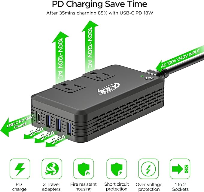 Key Power 220V to 110V Voltage Converter, 230W Step Down International Power