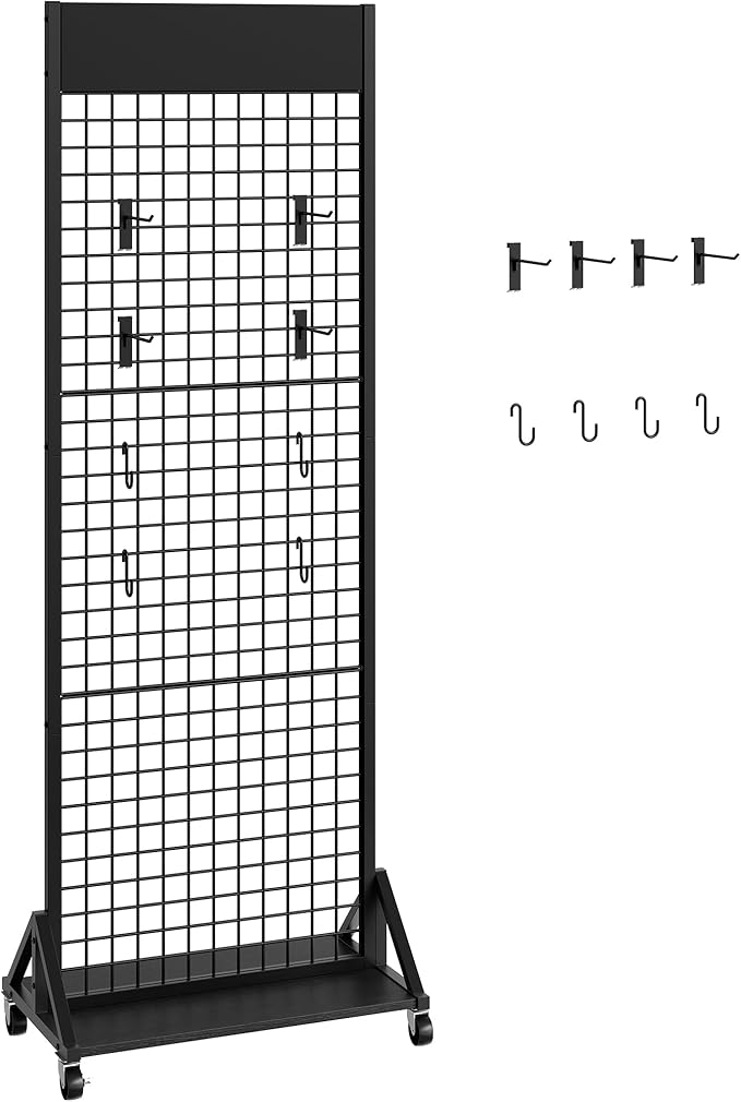 CHOEZON Grid Wall Panel, 2’ x 5.7’ Ft Floor Standing Gridwall Display Rack