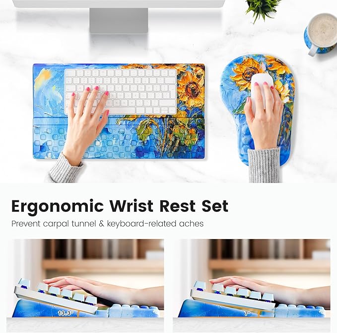 Ospelelf Ergonomic Mouse Pad and Keyboard Stand Wrist Rest Set, Memory Foam