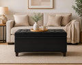 Asense Storage Ottoman Bench, 33" Faux Leather Upholstered End of Bed Bench with Safety Hinge,Wooden Legs,for Entryway Bedroom Living Room,Black
