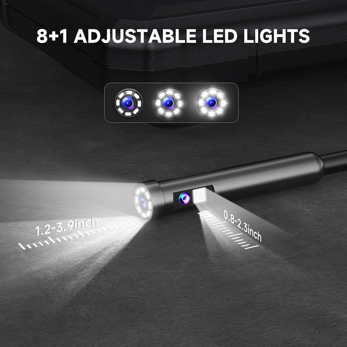 dual lens endoscope camera with light, 4.3" 1080p, package contents