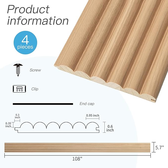 Art3d Fluted Wood Panel for Wall and Ceiling, Beaded Accent Molding for Home