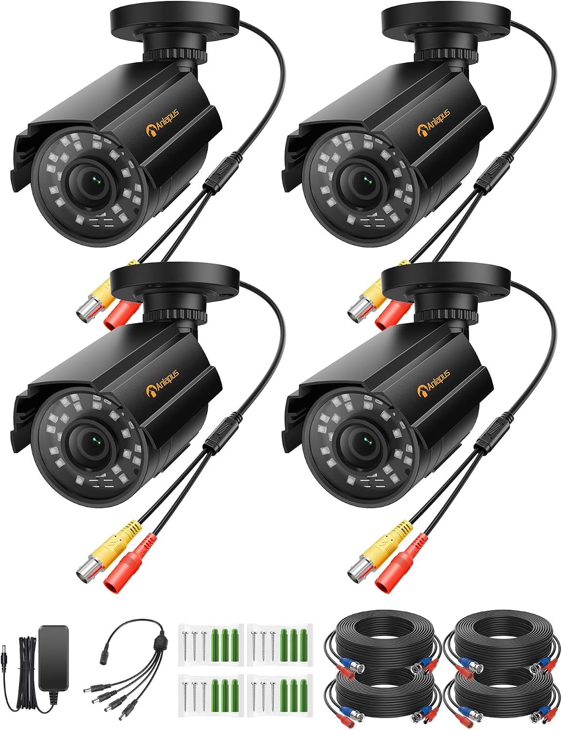Anlapus 4-Pack 1080P Security Cameras for 2MP, 5MP, 4K Analog Surveillance DVR System, 80ft Night Vision, IP66 Weatherproof HD-TVI CCTV Bullet Camera for Indoor Outdoor