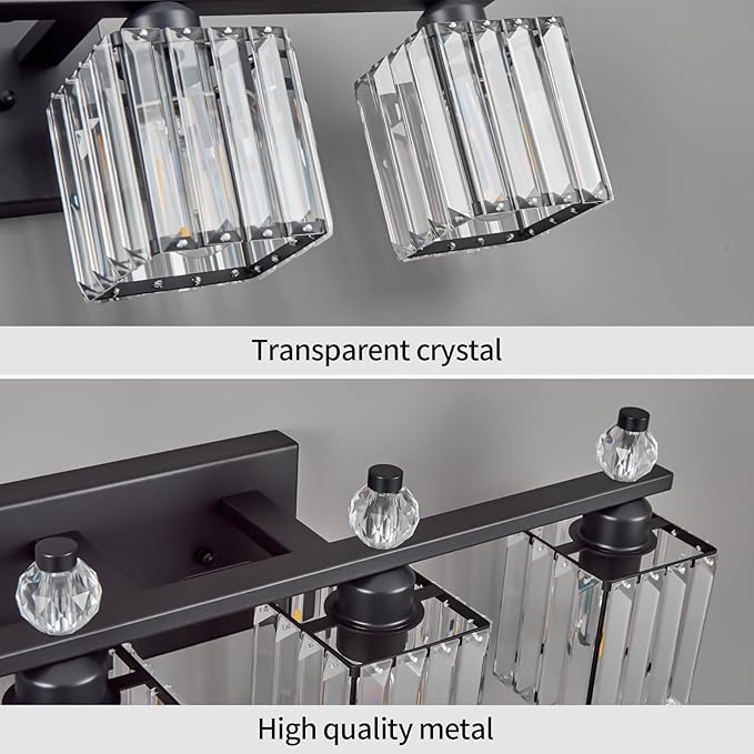 FDPBY Vanity Lights 4-Light Modern Crystal Vanity Light Sand Black Bathroom