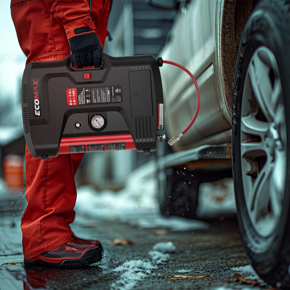 ECOMAX Wall Mount Air Compressor, Tire Inflator Portable Air Compressor, Oil-...