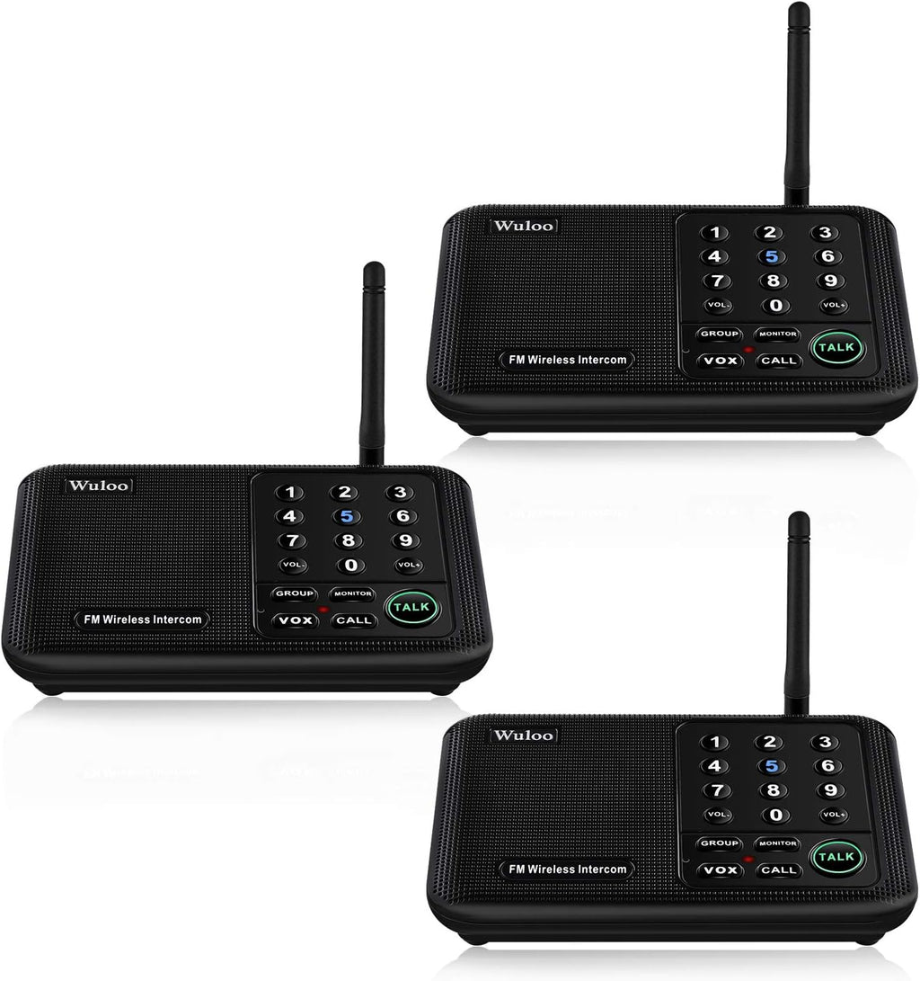 Wuloo Intercoms Wireless for Home 5280 Feet Range 10 Channel 3 Code, Wireless (3 Packs)