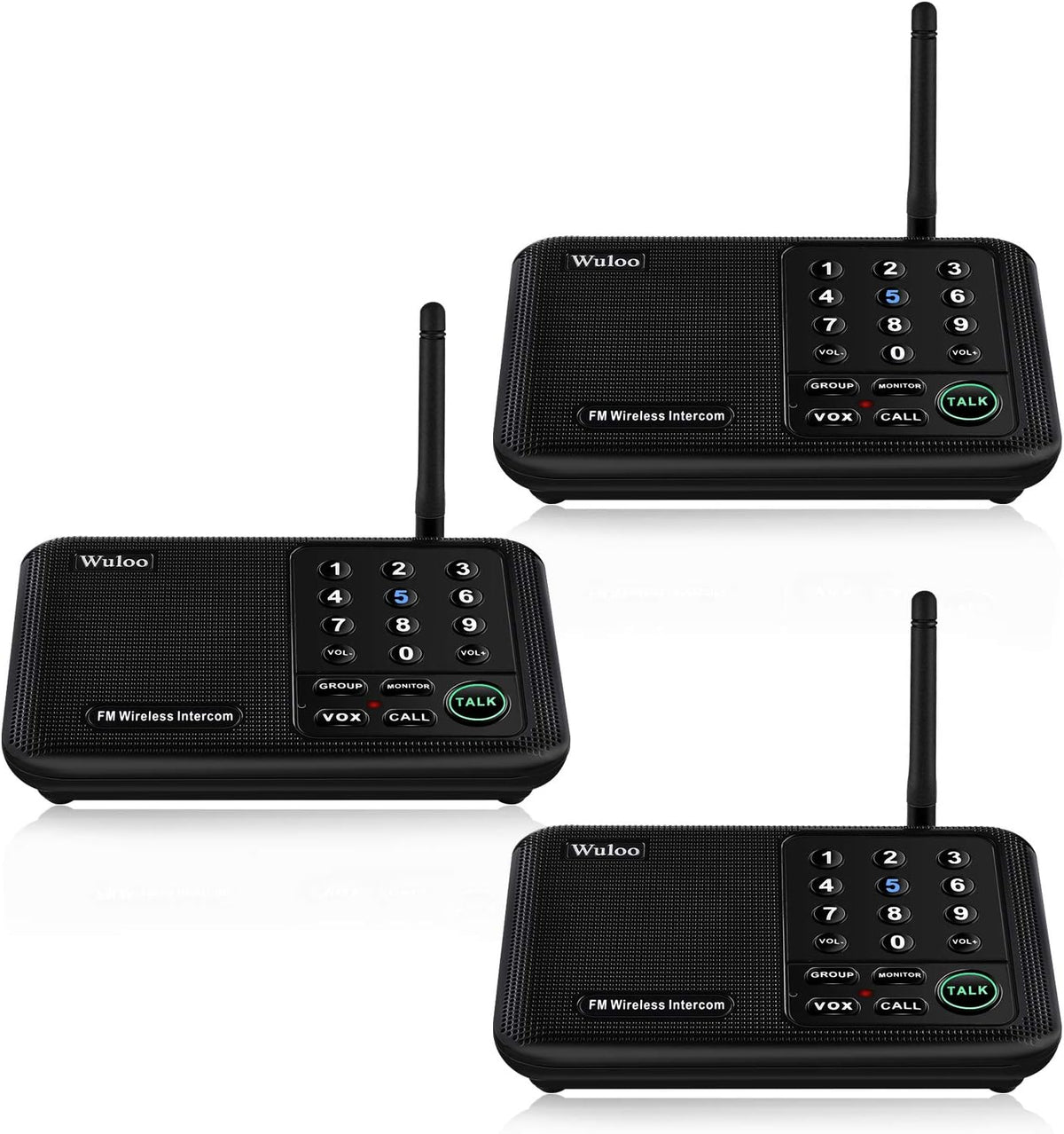 Wuloo Intercoms Wireless for Home 5280 Feet Range 10 Channel 3 Code, Wireless (3 Packs)