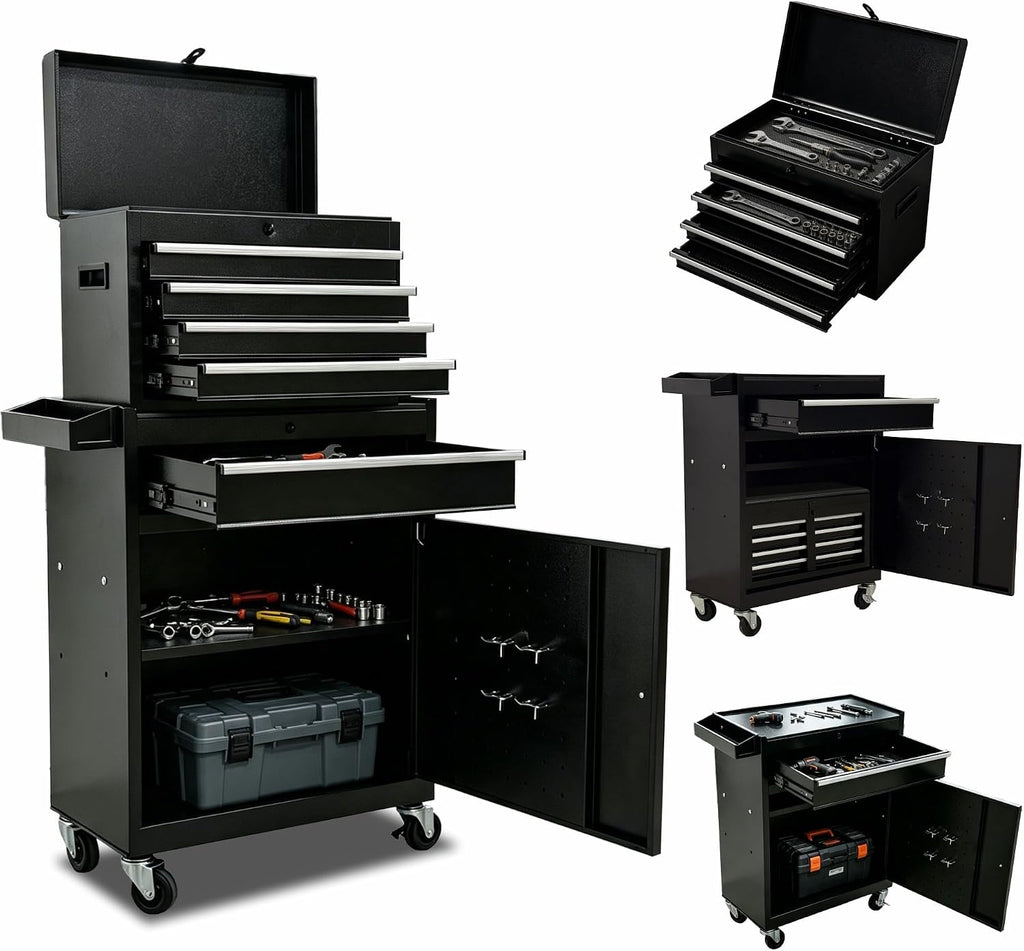 5-Drawer Rolling Tool Chest with Lock, 2-in-1 Detachable Metal