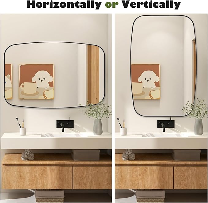 Black Oval Mirror, Oblong Bathrrom Mirror Modern Anti Rust