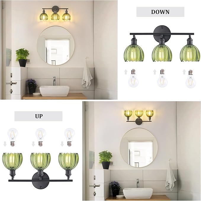 Shenmoyl Bathroom Light Fixtures, 3-Light Black Vanity Wall Light Over Mirror