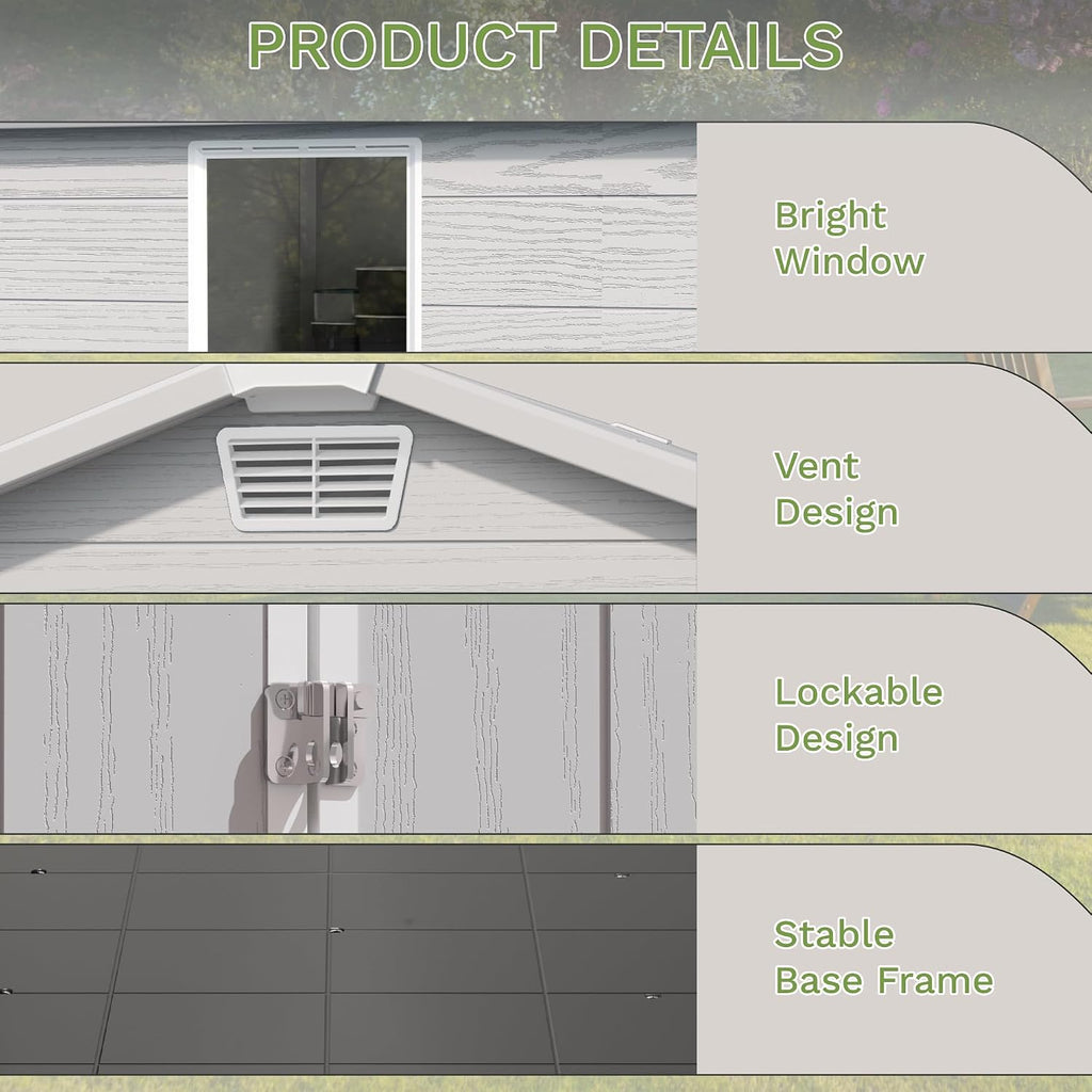 Greesum 6x4FT Plastic Outdoor Storage Shed with Floor, Light Gray