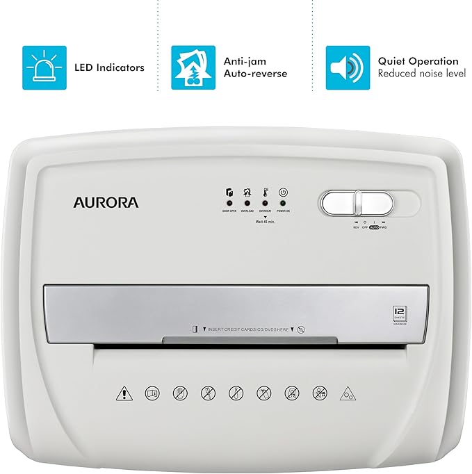 Aurora Desktop Style High-Security Anti-Jam 12-Sheet Micro-Cut Paper and