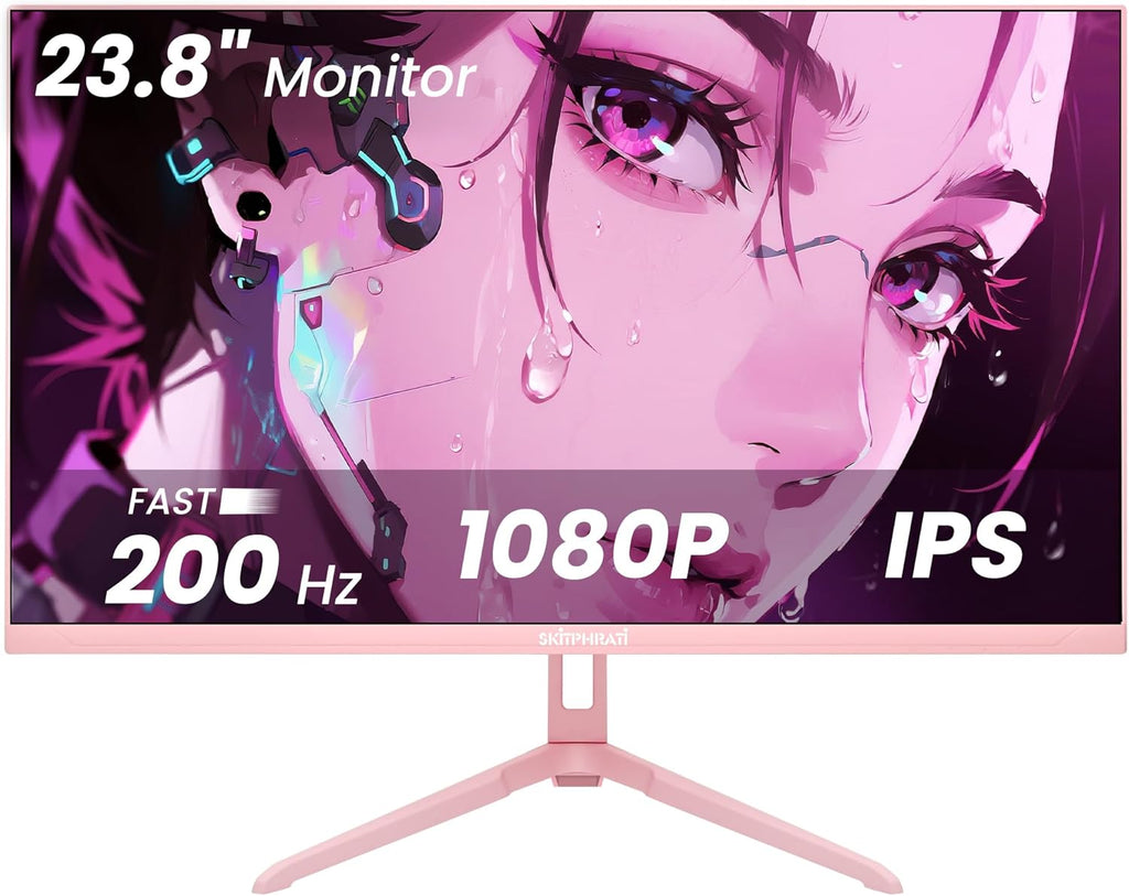 SKitphrati Pink 24 inch Gaming Monitor 200Hz Refresh Rate FHD 1080p Resolution